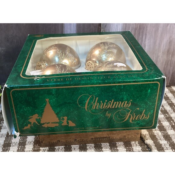 Vintage Christmas By Krebs Mica Glitter Decorated Glass Ball Ornaments Set Of 4 - Picture 3 of 9